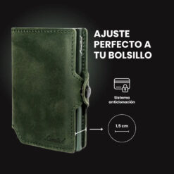 Billetera de cuero LIMITED con diseño delgado, compartimento RFID y mecanismo de extracción rápida para tarjetas – elegancia y seguridad en un solo accesorio.