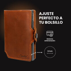 Billetera de cuero LIMITED con diseño delgado, compartimento RFID y mecanismo de extracción rápida para tarjetas – elegancia y seguridad en un solo accesorio.