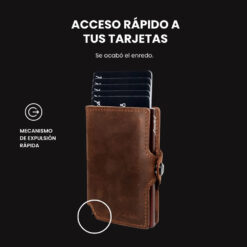 Billetera Slim Leather Collection LIMITED de cuero real color café, con mecanismo de eyección, protección RFID y diseño minimalista para hombre.